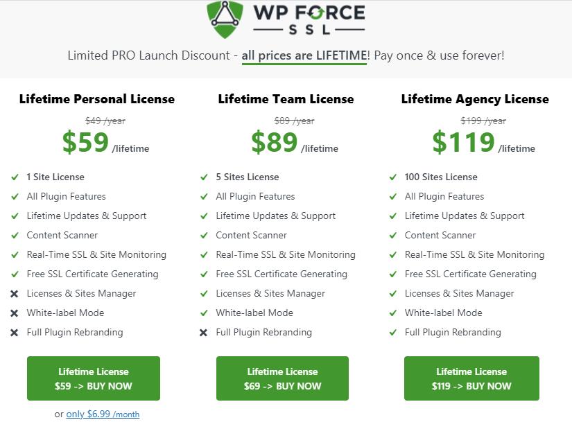 WP Force SSL Plans