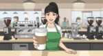 Starbucks barista serving coffee.