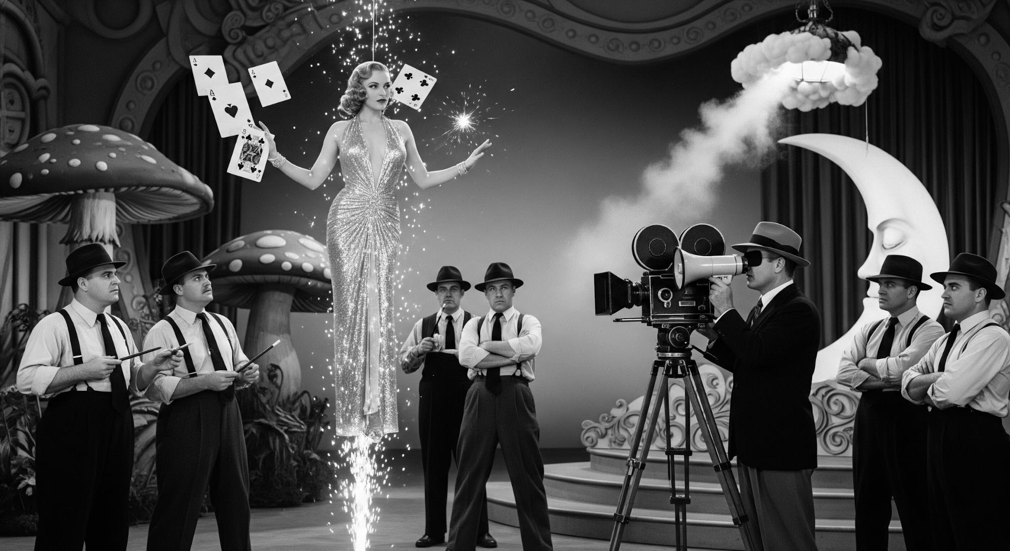 black and white magic film scene