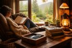 Readers enjoying digital detox reading retreats in a peaceful lodge