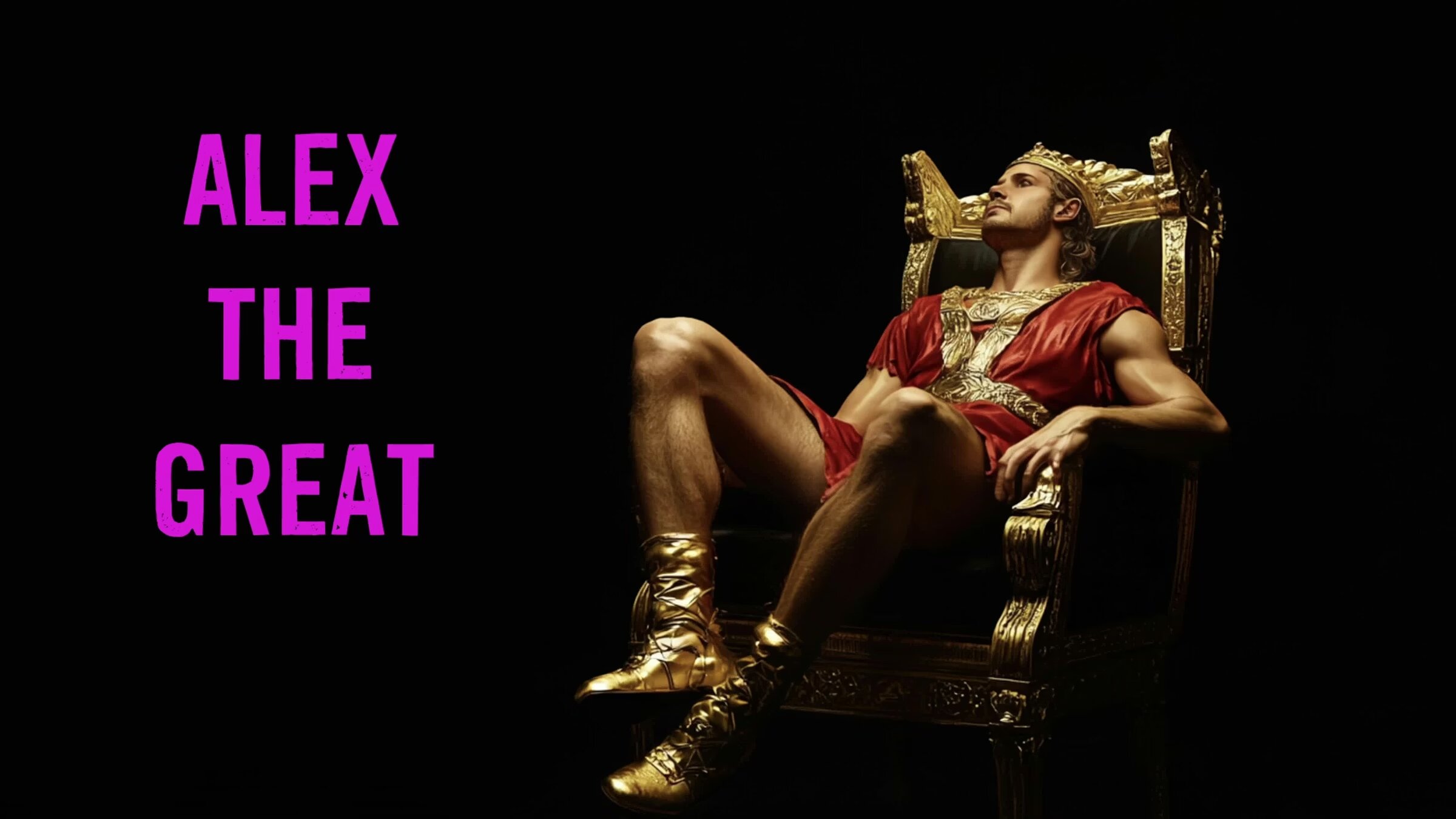 Alexander the Great on a golden throne as a symbol of narrative leadership